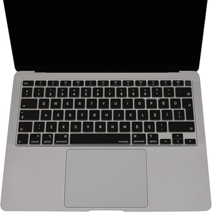 Türkçe Q Klavye Koruyucu MacBook Air 13 A1932 A2179 A2337 M1 Uyumlu | UK ISO Ters L Enter | Ultra İnce Silikon Keyboard Cover Siyah - Görsel 3