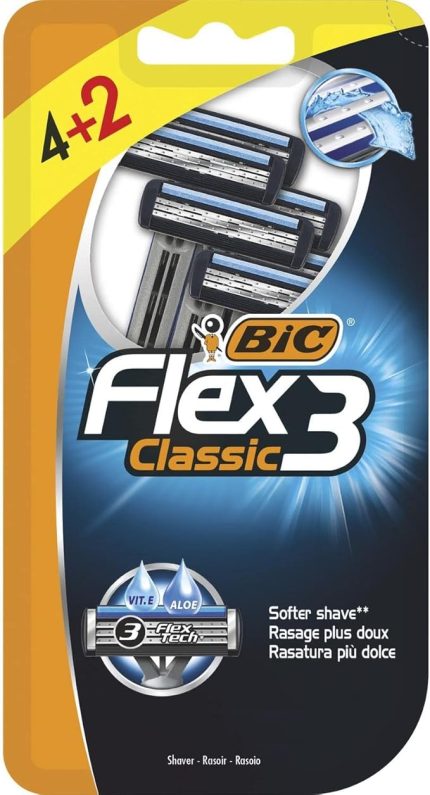 Flex 3 Erkek Tıraş Bıçağı 6'lı Blister (3 Bıçak), Birbirinden Bağımsız Hareket Edebilen 3 Bıçak, Oynar Başlık, Aloe Vera ile Zenginleştirilmiş Kayganlaştırıcı Jel Şerit