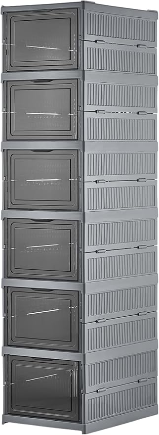 6 Katlı, Katlanabilir Ayakkabılık, Taşınabilir Çok Amaçlı, Geniş, Katlanabilir Dolap ve Raf, Katlanır Taşınabilir Premium Portatif Organizer Ayakkabılık (25,5cm x 34,5cm x 105,5cm) (ANTRASİT)