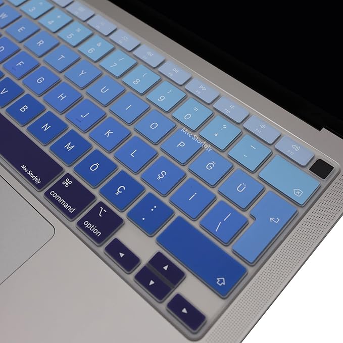 Türkçe Q Klavye Koruyucu MacBook Air A1932 A2179 A2337 M1 Uyumlu | UK ISO Ters L Enter | Ultra İnce Silikon Keyboard Cover Lacivert Mavi - Görsel 4