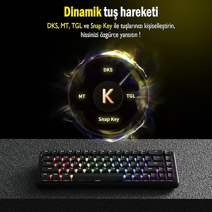 Ajazz AK680 Max%68 Manyetik Switch Oyuncu Klavyesi, Coiled Kablo, 3000mAh, 8000Hz Kablolu-1000Hz Kablosuz Polling Rate, RGB Arkadan Aydınlatmalı Mekanik Klavye (Beyaz Lacivert) - Görsel 5