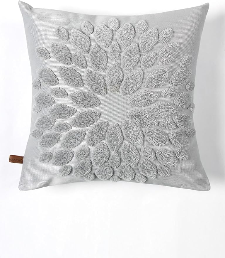 Özel Tasarım Punch Panç Desen Kare Dekoratif Kırlent Kılıfı 43x43 cm Flower Gri - Görsel 3
