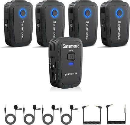 Blink500 T4 4 Kişilik Kablosuz Yaka Mikrofonu 4 Verici ve 1 Alıcı, 24-Bit Ses, DSLR, Video Kamera, Akıllı Telefon, YouTube, Röportaj, Podcast için