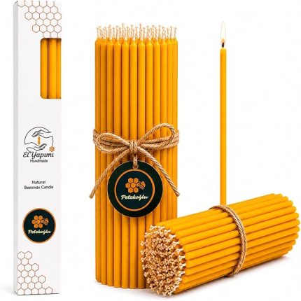 15 Adet Sarı Balmumu Mum (Beeswax Candle) İnce Uzun Dilek Pasta Nişan Düğün Ritüel Mumu