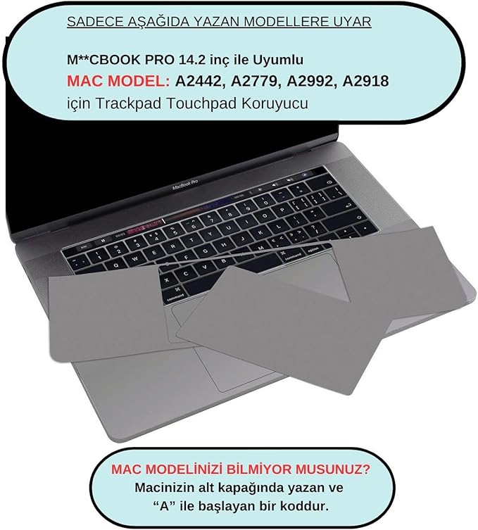 MacBook Pro 14.2 İnç Trackpad Koruyucu ve Palm Koruyucu M1 M2 M3 M4 M5 Pro Max Uyumlu A2442 A2779 A2918 A2992 A3112 A3185 A3401 A3426 A3427 A3434 Gri - Görsel 2