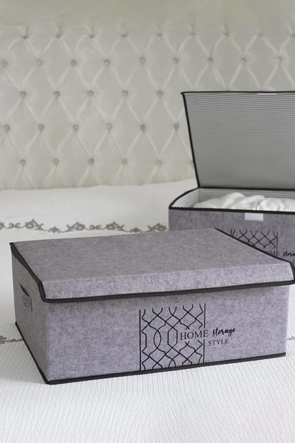 Kapısı Keçe Çok Amaçlı Kapaklı Düzenleyici Kutu 50 x 40 x 19 Cm (Baza, Gri)