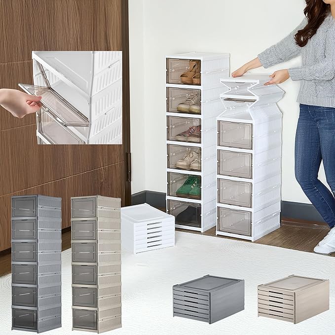 6 Katlı, Katlanabilir Ayakkabılık, Taşınabilir Çok Amaçlı, Geniş, Katlanabilir Dolap ve Raf, Katlanır Taşınabilir Premium Portatif Organizer Ayakkabılık (25,5cm x 34,5cm x 105,5cm) (ANTRASİT) - Görsel 5