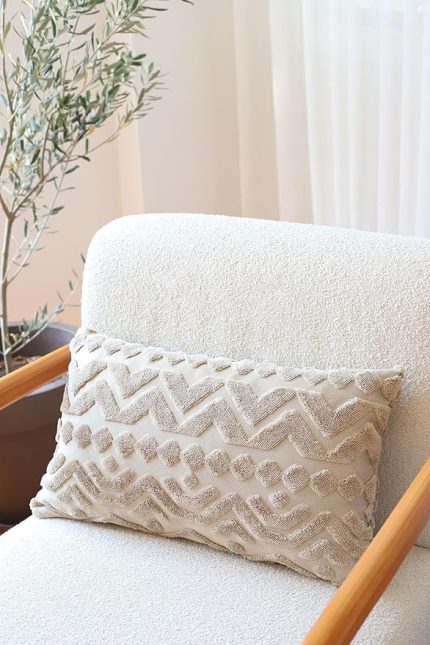 Özel Tasarım Punch Panç Desen Dekoratif Dikdörtgen Kırlent Kılıfı 28x50 cm Letta Natural