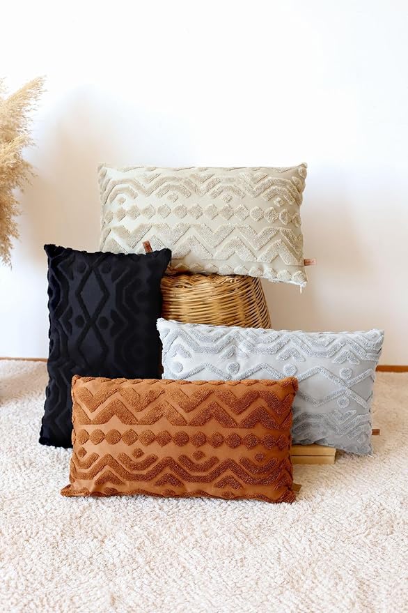 Özel Tasarım Punch Panç Desen Dekoratif Dikdörtgen Kırlent Kılıfı 28x50 cm Letta Natural - Görsel 2