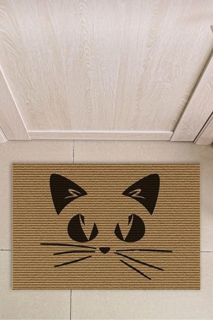 Gölge Kedi Desenli Kapı Önü Halı Paspas