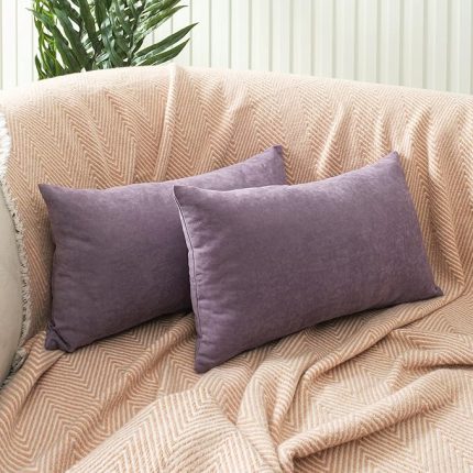 Ölçü Seçenekli 2'li Kırlent Kılıfı Dekoratif Düz Sade Kadife Dokulu Punch Yapılabilir 30x50 cm Lila