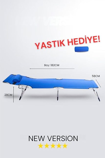Proger Katlanır Kampet Şezlong Yastıklı Kademeli Sırt Ayarlı Uzanma Yatağı Bahçe, Plaj ve Balkon İçin - Saks Mavi