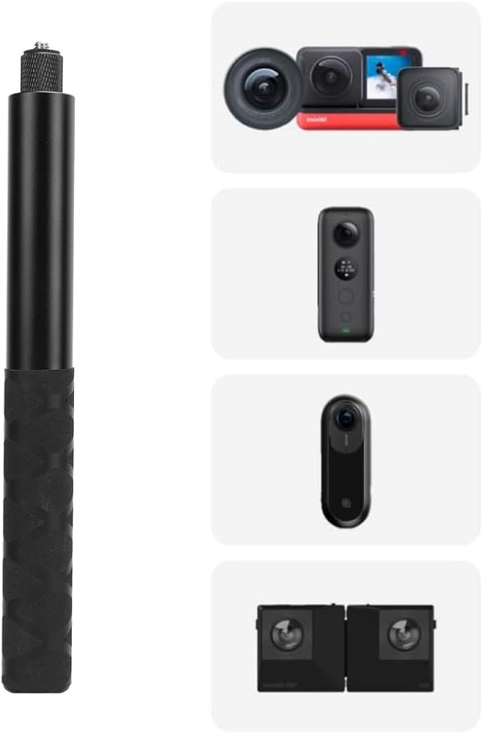 150cm Görünmez Selfie Çubuğu, Insta360 X3, X2, X4, X5, ONE RS, GO 3, One X, Evo ile Uyumlu, 180 gr Alüminyum Katlanabilir Uzatma Çubuğu, 1/4” Vidalı Bağlantı, 360° Görünmez Çekim, Siyah - Görsel 5