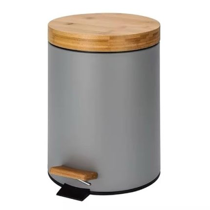 Home Bambu Kapaklı Metal Çöp Kovası – Hidrolik Sistemli Yavaş Kapanma Özellikli, Pedallı, Banyo ve Mutfak İçin Şık ve Fonksiyonel Tasarım (Gri, 3 Litre)