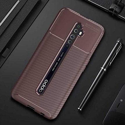 Oppo Reno 2 ile Uyumlu Kılıf Silikon İnce Karbon Lüx Parmak İzi Yapmayan Tarz Kapak Kahverengi