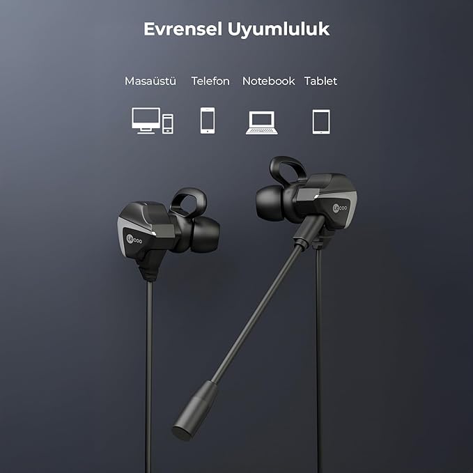 HT105 Kablolu 3.5mm Jacklı Çıkartılabilir Mikrofonlu Kulak İçi Gaming Kulaklık - Çıkarılabilir Mikrofonlu Mobil ve PC için Evrensel Kullanım Yüksek Bass Oyuncu Kulaklığı Siyah - Görsel 3