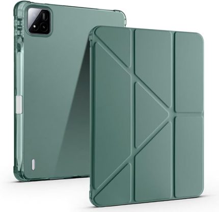 Xiaomi Pad 7 ile Uyumlu Kılıf Silikon Yumuşak 4 Farklı Stand Olabilen Kalem Bölmeli Kapaklı Tablet Kılıfı Koyu Yeşil