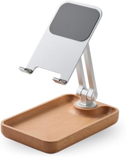Profesyonel Tok Alüminyum Stand Ahşap Tabanlı Business Model A Sınıfı Malzeme Döner Tablet Akıllı Telefon Standı Masaüstü Stand Katlanabilir Cep Telefonu Telefon Tutucu A.Kahverengi TM01