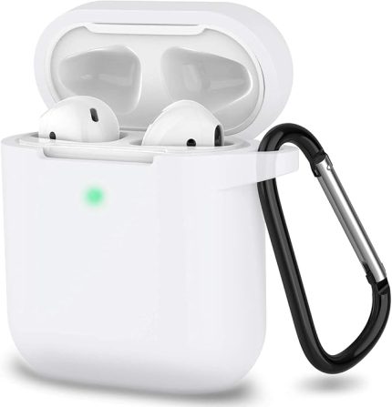 AirPods 1/2. Nesil ile Uyumlu İnce ve Hafif Silikon Kılıf, Yumuşak Esnek Tasarım, Anahtarlıklı, Kablolu ve Kablosuz Şarj Uyumlu, Günlük Kullanım Aksesuarı – Beyaz (A1523 A1722 A1602 A2031 A2032)