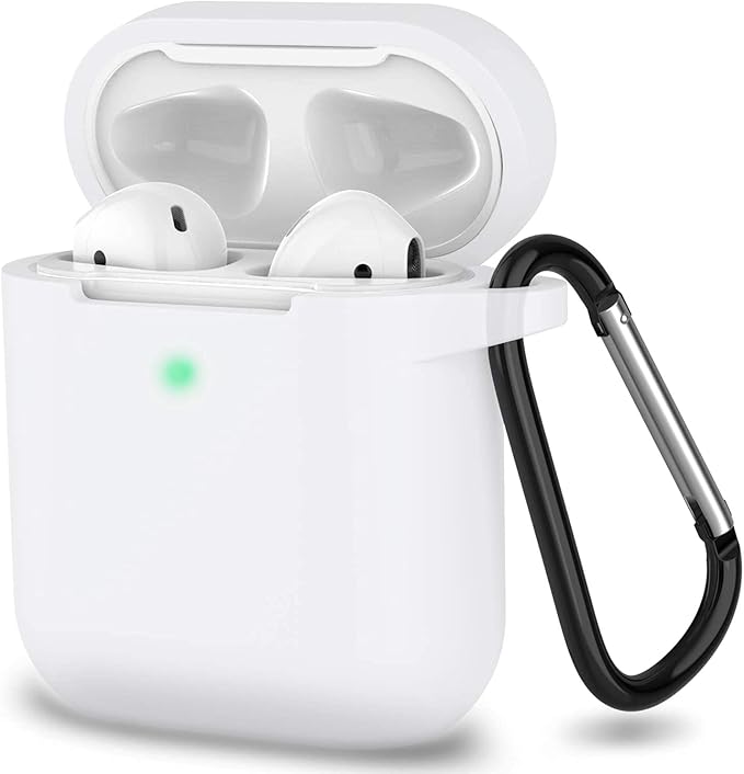 AirPods 1/2. Nesil ile Uyumlu İnce ve Hafif Silikon Kılıf, Yumuşak Esnek Tasarım, Anahtarlıklı, Kablolu ve Kablosuz Şarj Uyumlu, Günlük Kullanım Aksesuarı – Beyaz (A1523 A1722 A1602 A2031 A2032)