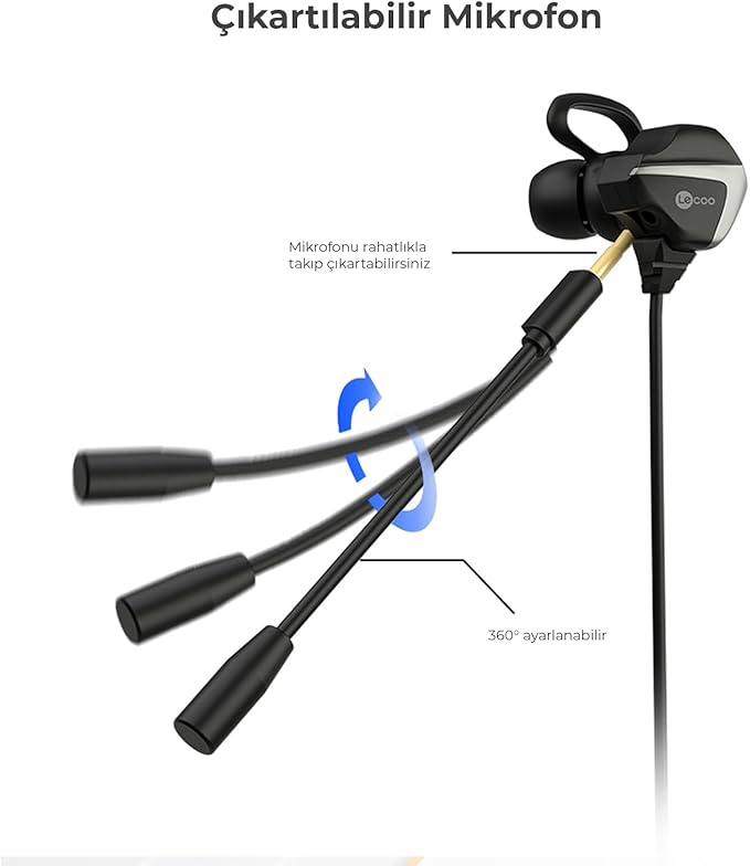 HT105 Kablolu 3.5mm Jacklı Çıkartılabilir Mikrofonlu Kulak İçi Gaming Kulaklık - Çıkarılabilir Mikrofonlu Mobil ve PC için Evrensel Kullanım Yüksek Bass Oyuncu Kulaklığı Siyah - Görsel 5