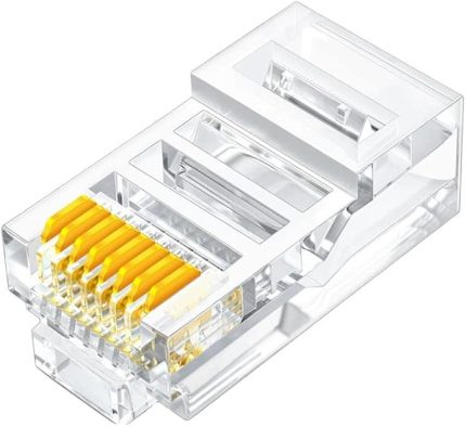 Plus PX-CAT460 Cat6 RJ45 Konnektör, 100’lü Paket Cat6 Ethernet Jak Plug, Altın Kaplama 3 Tırnaklı RJ45 Kablo Ucu, Network LAN İnternet Kablosu Sonlandırma Konnektörü, Standart Cat6 Plug