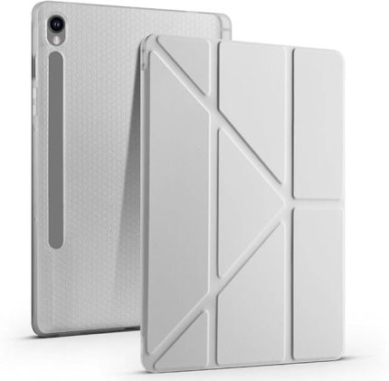 Kılıf için Samsung Galaxy Tab S10 FE Plus/S10 FE+ 13.1-Inçi le Uyumlu Kılıf Üçgen Tri Folding Kalem Bölmeli Standlı Kılıfı (Gri)
