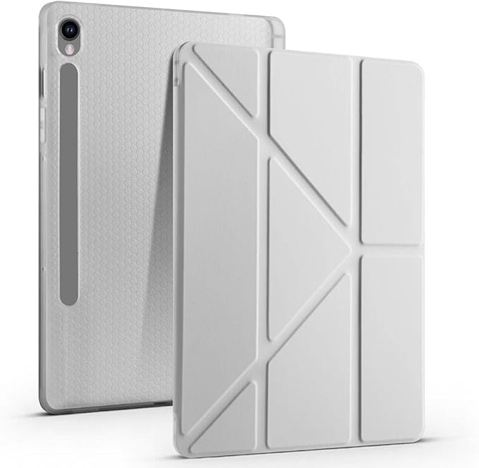 Samsung Galaxy Tab S9 SM-X710 X716B X718U ile Uyumlu Kılıf Silikon 4 Farklı Stand Olabilen Kalem Bölmeli Tablet Kılıfı Gri - Görsel 2