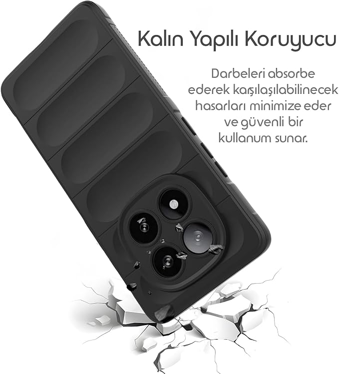 Redmi Note 14 Pro 5G için Kılıf Matte-Black Rugged Koruyucu Kalın Yapılı Kamera Yükseltili İçi Süet Dokulu Darbe Emici ve Kayma Önleyici Özellikli Redmi 14 Pro 5G Telefon Kılıfı (Siyah) - Görsel 5