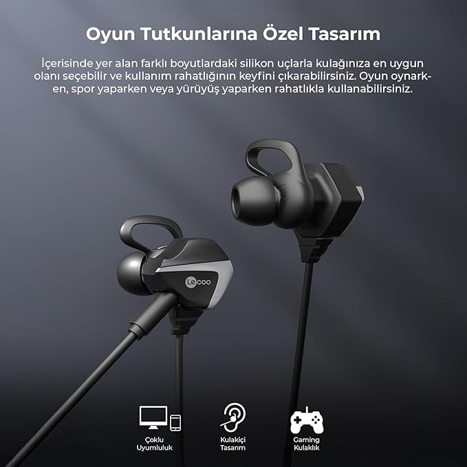 HT105 Kablolu 3.5mm Jacklı Çıkartılabilir Mikrofonlu Kulak İçi Gaming Kulaklık - Çıkarılabilir Mikrofonlu Mobil ve PC için Evrensel Kullanım Yüksek Bass Oyuncu Kulaklığı Siyah - Görsel 2