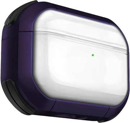 Airpods Pro 2. Nesil için Armor Serisi Darbelere Karşı Ultra Güçlü Koruma Fiber Karbon Arka Tasarım Airpods Kılıfı (Mor Şeffaf, Airpods Pro 2)