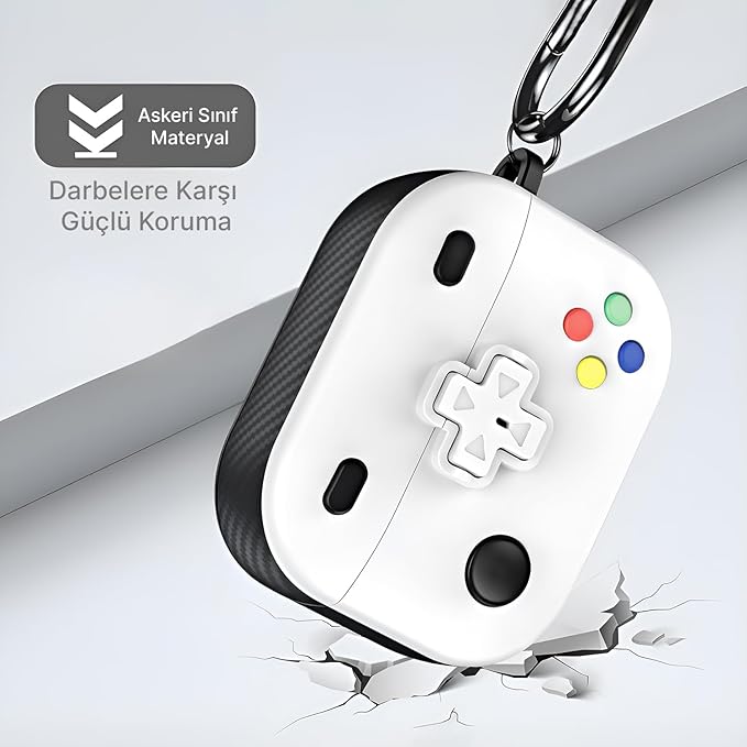 Airpods 3 ile Uyumlu Gaming Serisi Hybrid Tasarım Kılıf - İç Kısmı TPU - Dış Kısmı Polikarbonat - Kenarları Fiber Karbon Kaplama Premium Tasarım ve Mükemmel Koruma (Beyaz, Airpods 3 2021) - Görsel 4
