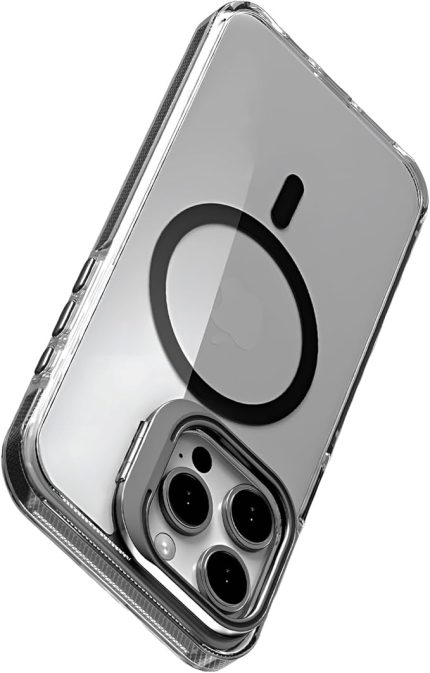 iPhone 16 Pro için Magsafe ile Uyumlu Luxo Serisi Yüksek Kalite Kılıf Ultra Şeffaf Görünüm Ve Standlı Ergonomik Tasarım (Siyah, 16 Pro)