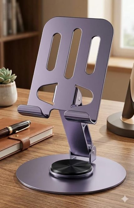STANDI METAL ALAŞIMLI 360 DERECE TAM TUR DÖNEBİLEN ÇİFT NOKTADAN KATLAMA AYARLI ÇOK FONKSİYONLU TABLET VE TELEFON STANDI LİLA AÇIK MOR