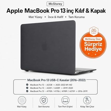 MacBook Pro 13 İnç Kılıf A2338 M1 M2 Uyumlu Mat Frosted Buzlu Yarı Şeffaf Sert Koruyucu Kapak A1706 A1708 A1989 A2159 A2251 A2289 Siyah