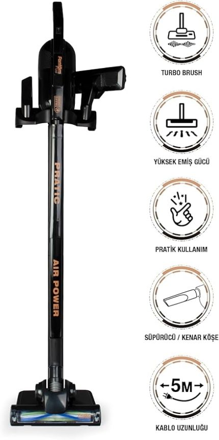 Pratıc Aır Power P 1250 Siyah Torbasız Dönebilen Turbo Başlıklı Dikey Süpürge