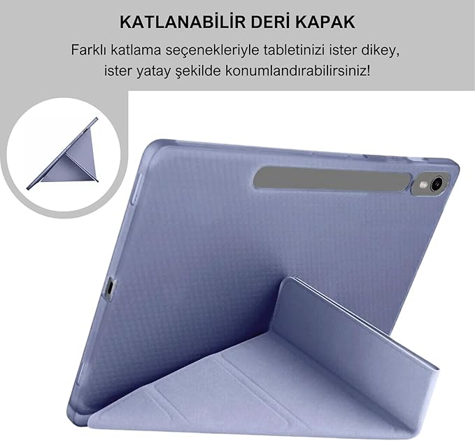 Klasse Samsung Galaxy Tab S10 FE / S9 FE 10.9 inç Uyumlu Smart Kılıf, S Pen Kalemlikli, Trifold, Esnek, Mat, Darbeye Tam Dayanıklı Tablet Kılıfı (Lila) - Görsel 3