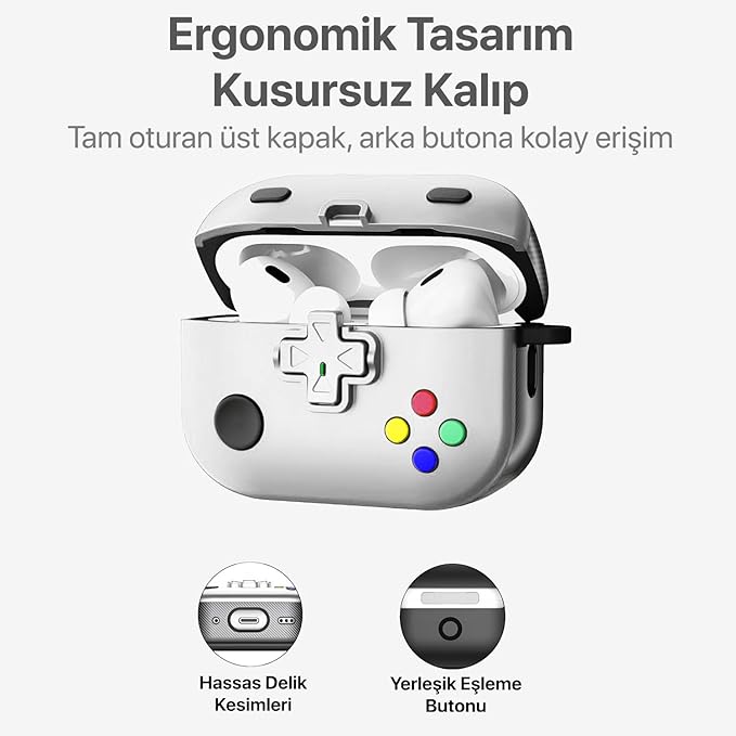 Airpods 3 ile Uyumlu Gaming Serisi Hybrid Tasarım Kılıf - İç Kısmı TPU - Dış Kısmı Polikarbonat - Kenarları Fiber Karbon Kaplama Premium Tasarım ve Mükemmel Koruma (Beyaz, Airpods 3 2021) - Görsel 3