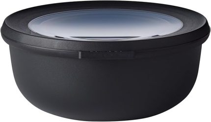 Cirqula yuvarlak çok amaçlı kase – Nordic black – 750 ml hacim – çıkarılabilir kapaklı – kırılmaz malzeme – sızdırmaz – derin dondurucuya uygun – bulaşık makinesinde yıkanabilir