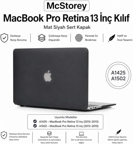 MacBook Pro 13 İnç Kılıf A1425 A1502 Uyumlu Sert Kapak Hard Case Koruyucu Retina 13 İnç Laptop Kılıfı Çizilme ve Darbelere Dayanıklı İnce Hafif Tam Korumalı Kapak Siyah