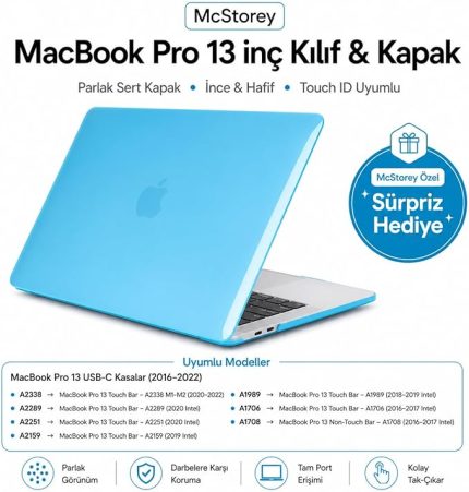 MacBook Pro 13 Kılıf A1706 A1708 A1989 A2159 A2251 A2289 A2338 M1 M2 Uyumlu Kristal Parlak Sert Hard Case İnce Hafif Koruyucu Kapak