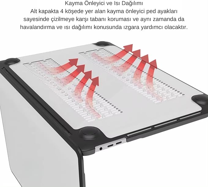 MacBook Air 13.3 Kılıf A1932 A2179 A2337 M1 Uyumlu Hibrit Koruma Mat Şeffaf Sert PC Arka Kapak TPU Kenar Darbe Emici Hava Kanallı Laptop Kılıfı Şeffaf - Görsel 5