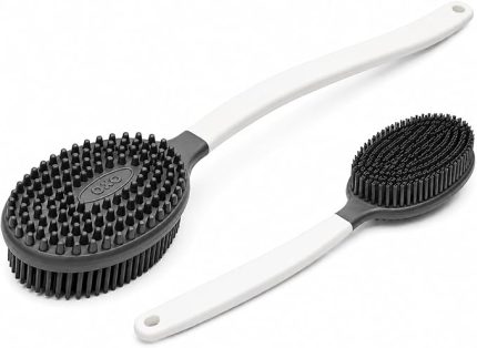 Saplı Silikon Sırt Fırçası ve Vücut Masaj Fırçası – Çift Taraflı Silikon Temizlik Fırçası, Kuru ve Islak Kullanım, Ergonomik Saplı, Sırt ve Vücut Bakımı İçin