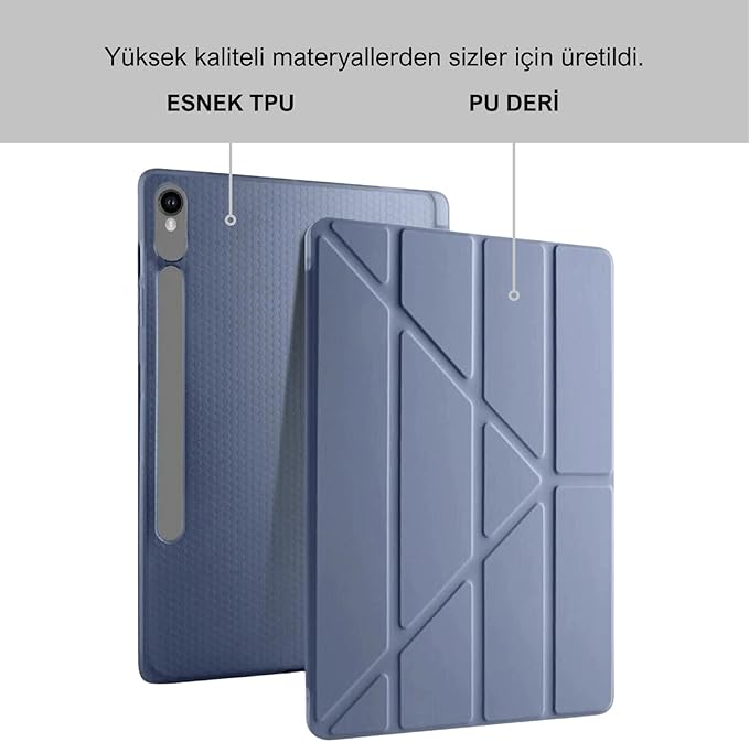 Klasse Samsung Galaxy Tab S10 FE / S9 FE 10.9 inç Uyumlu Smart Kılıf, S Pen Kalemlikli, Trifold, Esnek, Mat, Darbeye Tam Dayanıklı Tablet Kılıfı (Lila) - Görsel 2
