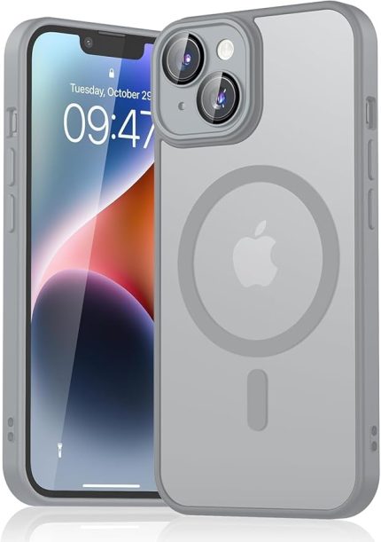 iPhone 13/14 İçin Telefon Kılıfı Magsafe ile Uyumlu Kamera Korumalı Mat Şeffaf Görünümlü iPhone Telefon Kılıfı (Gri)