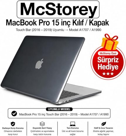 MacBook Pro 15 Kristal Şeffaf Kılıf A1707 A1990 Uyumlu Parlak Sert TPU Kılıf İnce Hafif Koruyucu Kapak 2016-2019 Siyah