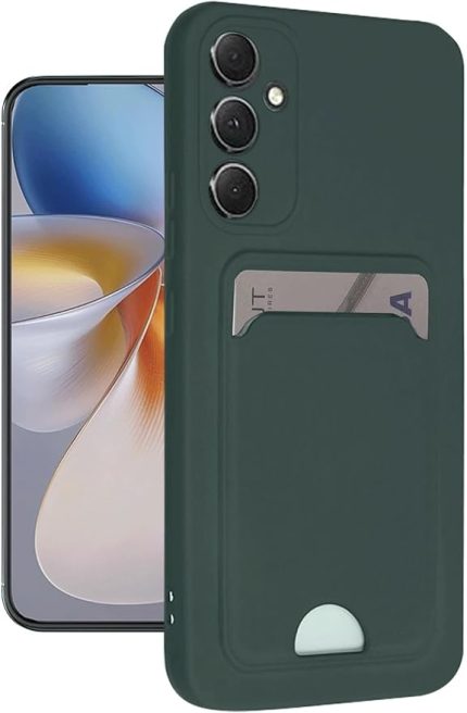 Samsung Galaxy A16 ile uyumlu Kılıf Kartvizitli Kartlıklı Kamera Korumalı Galaxy A16-5G ile uyumlu Kapak Silikon Soft ve Pürüzsüz Dış Yüzey (Koyu Yeşil, Galaxy A16)
