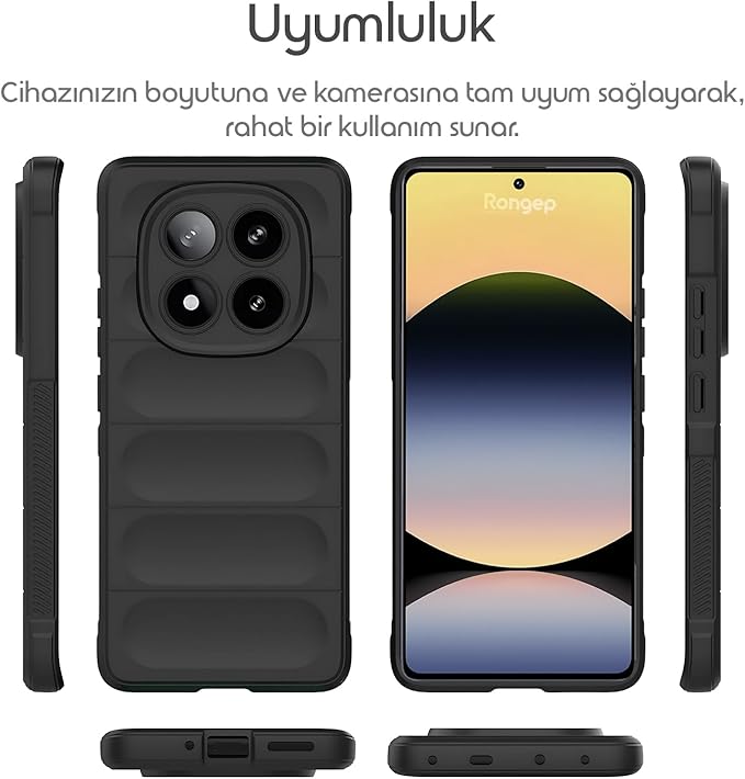 Redmi Note 14 Pro 5G için Kılıf Matte-Black Rugged Koruyucu Kalın Yapılı Kamera Yükseltili İçi Süet Dokulu Darbe Emici ve Kayma Önleyici Özellikli Redmi 14 Pro 5G Telefon Kılıfı (Siyah) - Görsel 2