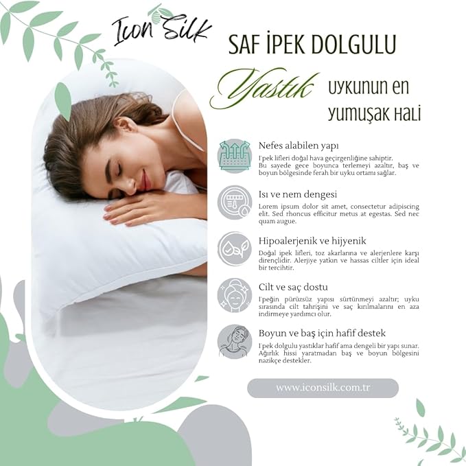 SILK%100 Saf İpek Dolgulu Yastık 50 cm x 70 cm Pamuk Kaplı 1 Adet | Nefes Alabilen Doğal Yarı - Görsel 2