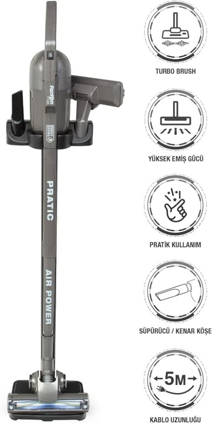 Pratıc Aır Power P 1250 Antrasit Torbasız Dönebilen Turbo Başlıklı Dikey Süpürge